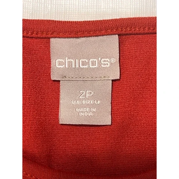 Chico's 2P (LP/12) Embroidered Burnt Orange Boho 3/4 Sleeve Shirt Sequins *Read - Picture 8 of 12